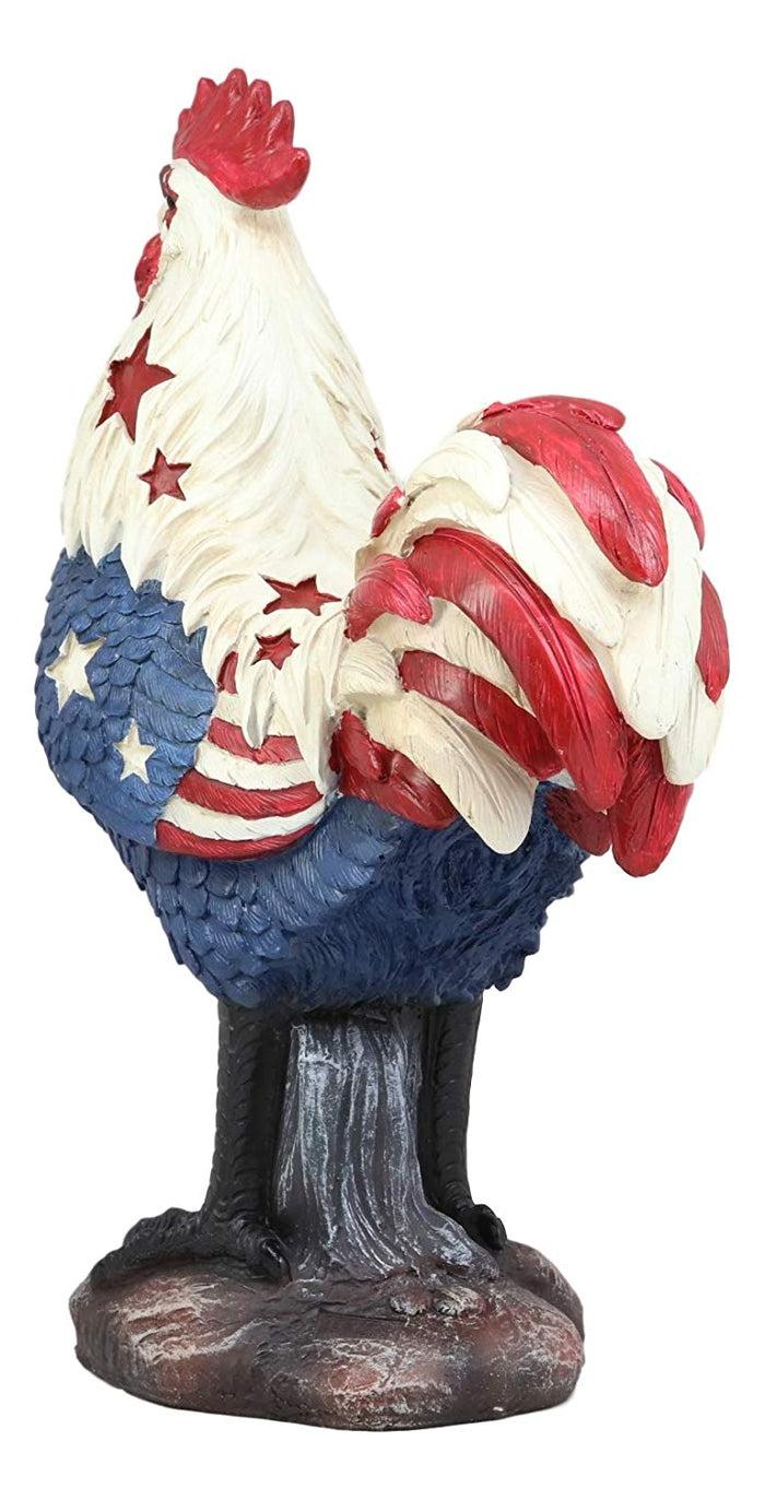 Ebros Gift Ebros Large Good Morning America Patriotic USA Flag Alpha Rooster Statue 12.25" Tall Taxidermy American Pride Chicken Home Decor Sculpture Great Gift For Rustic Western Country Lovers Farmers