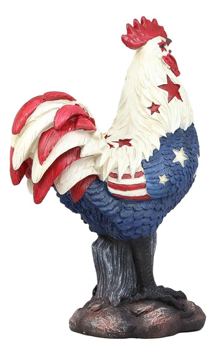 Ebros Gift Ebros Large Good Morning America Patriotic USA Flag Alpha Rooster Statue 12.25" Tall Taxidermy American Pride Chicken Home Decor Sculpture Great Gift For Rustic Western Country Lovers Farmers