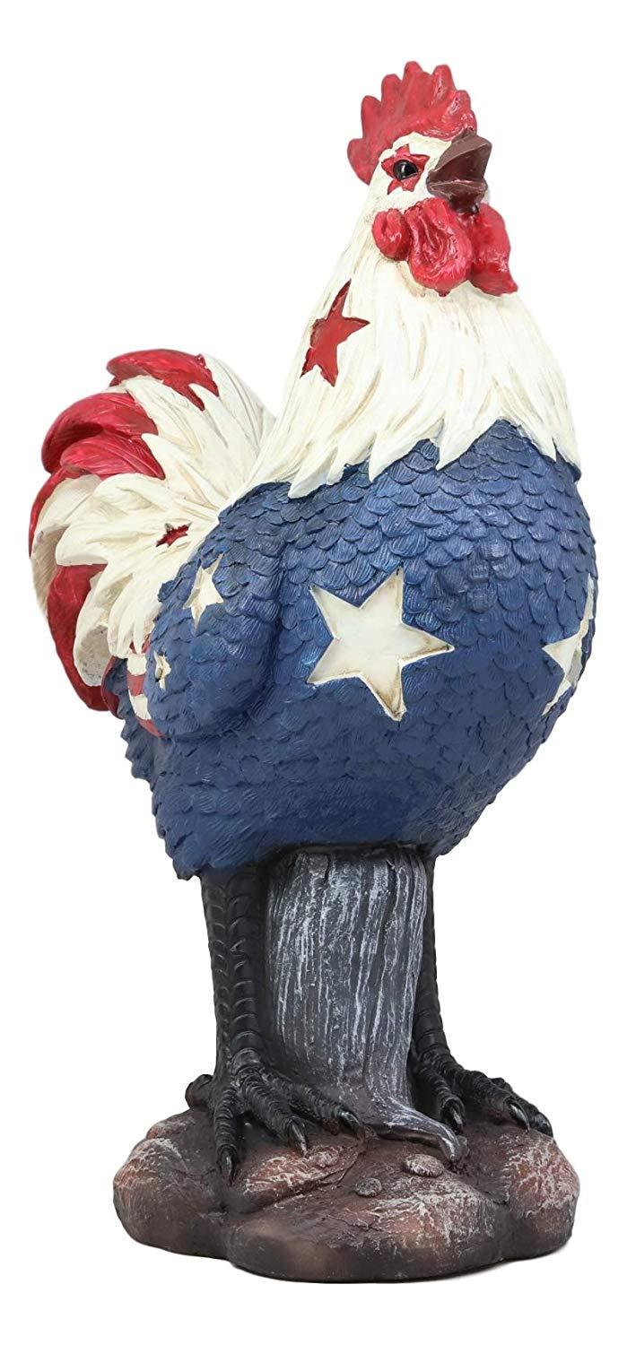 ebros gift Ebros Large Good Morning America Patriotic USA Flag Alpha Rooster Statue 12.25" Tall Taxidermy American Pride Chicken Home Decor Sculpture Great Gift for Rustic Western Country Lovers Farmers
