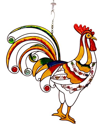 Ebros Gift Ebros Large Hanging Colorful Gem Rooster Stained Glass Metal Wall Plaque 20" H