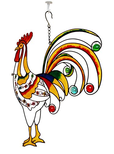 Ebros Gift Ebros Large Hanging Colorful Gem Rooster Stained Glass Metal Wall Plaque 20" H