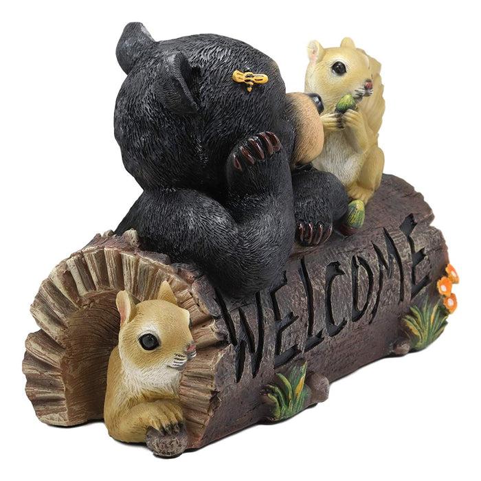 Ebros Gift Ebros Large Honey Bee Black Bear & 2 Squirrel Besties By Tree Log Welcome Sign Statue
