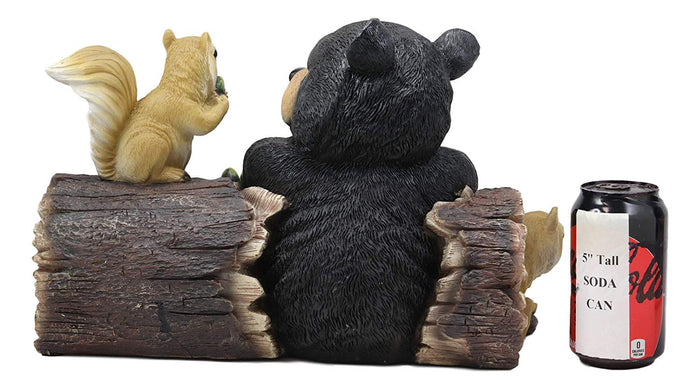 Ebros Gift Ebros Large Honey Bee Black Bear & 2 Squirrel Besties By Tree Log Welcome Sign Statue