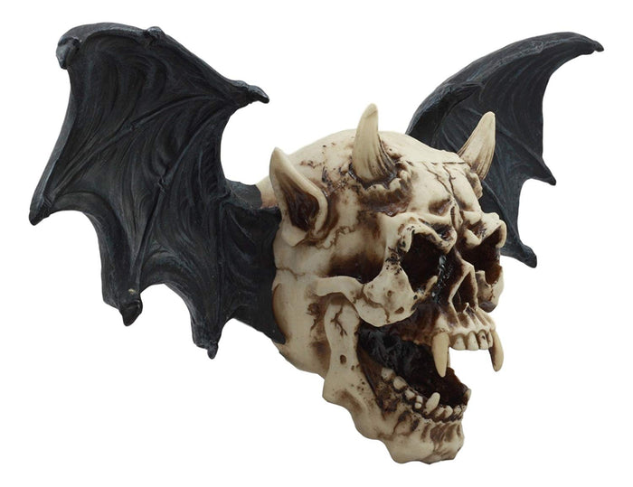 Ebros Gift Ebros Large Horned Demon Vampire Skull With Bat Wings Wall Decor 16" Wide 3D Wall Plaque Figurine Decor