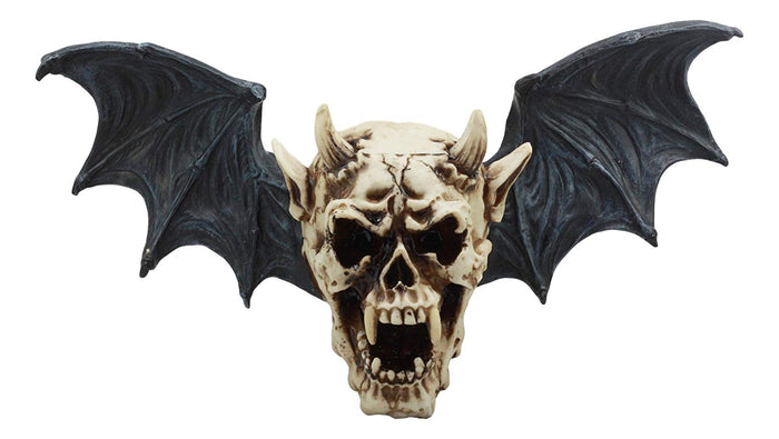 ebros gift Ebros Large Horned Demon Vampire Skull With Bat Wings Wall Decor 16" Wide 3D Wall Plaque Figurine Decor