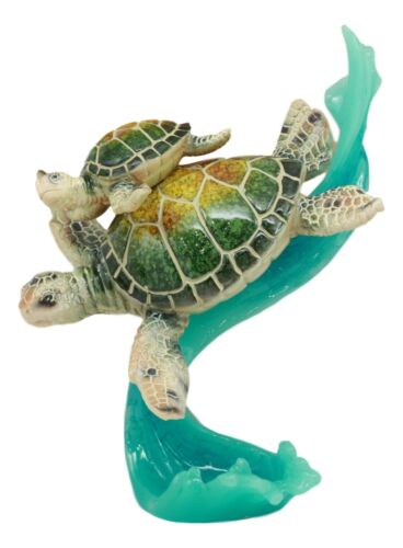Ebros Gift Ebros Large Marine Giant Sea Turtle With Hatchling Baby Riding Current Figurine