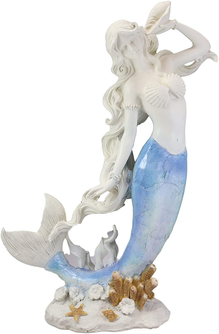 Ebros Gift Ebros Large Mermaid Holding Conch Shell Decorative Figurine (Blue & White Ombre)