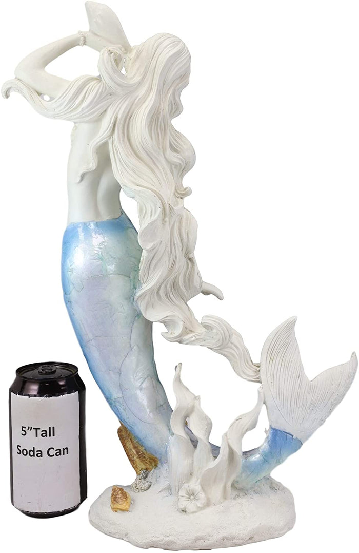 Ebros Gift Ebros Large Mermaid Holding Conch Shell Decorative Figurine (Blue & White Ombre)