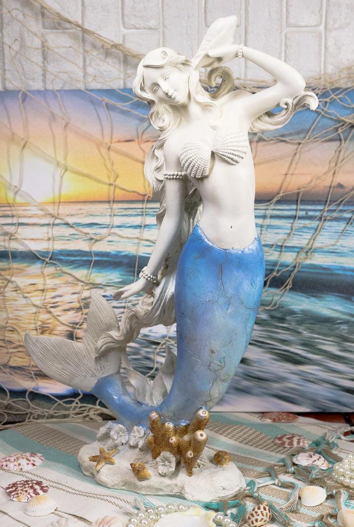 ebros gift Ebros Large Mermaid Holding Conch Shell Decorative Figurine (Blue & White Ombre)
