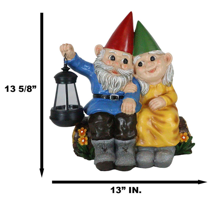 Ebros Gift Ebros Large Mr And Mrs Gnome On Tree Log Solar LED Lantern Light Statue 13.5"H