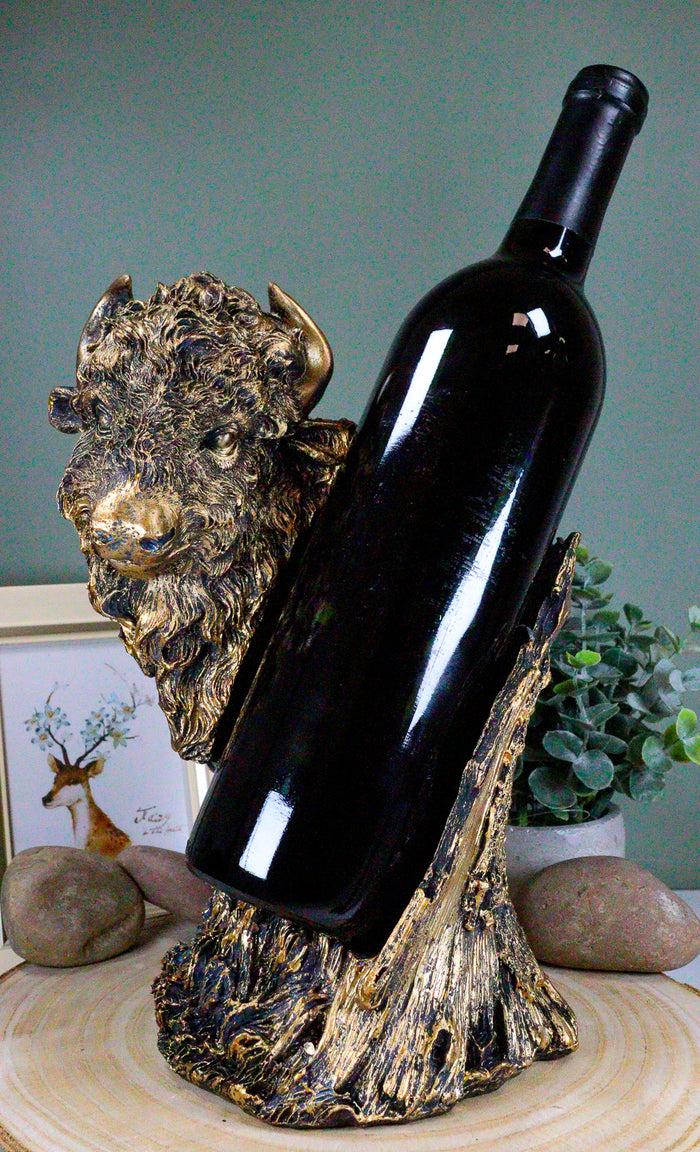 Ebros Gift Ebros Large Native Pride American Bison Buffalo Bull Wine Bottle Holder Figurine