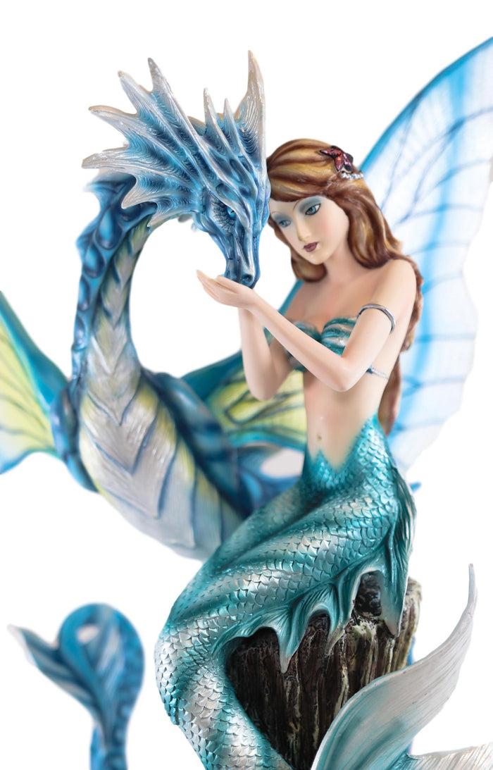 Ebros Gift Ebros Large Nautical Blue Mermaid Feeding Leviathan Ocean Dragon Fairy Statue