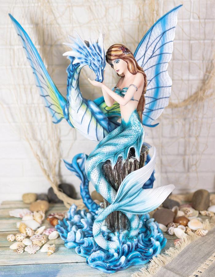 ebros gift Ebros Large Nautical Blue Mermaid Feeding Leviathan Ocean Dragon Fairy Statue