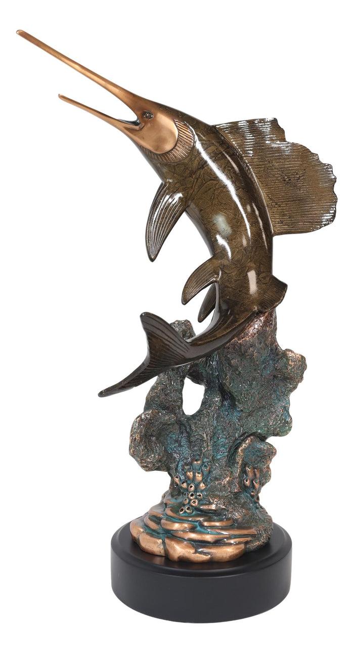 Ebros Gift Ebros Large Nautical Marine Sailfish By Coral Reef Electroplated Bronze Statue