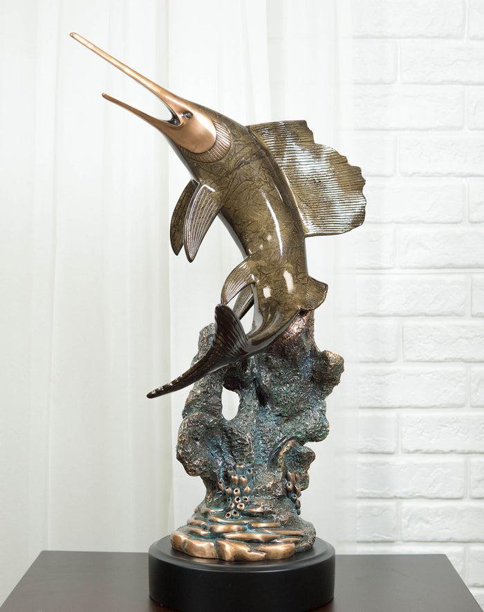 ebros gift Ebros Large Nautical Marine Sailfish By Coral Reef Electroplated Bronze Statue