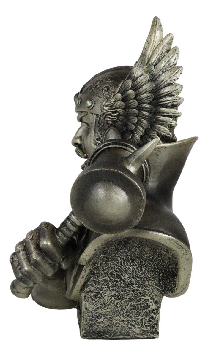 Ebros Gift Ebros Large Norse God Thor Steel Finish Bust Statue Thunder Hammer