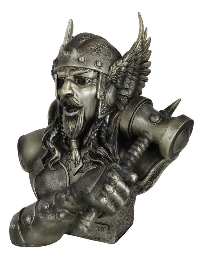 Ebros Gift Ebros Large Norse God Thor Steel Finish Bust Statue Thunder Hammer