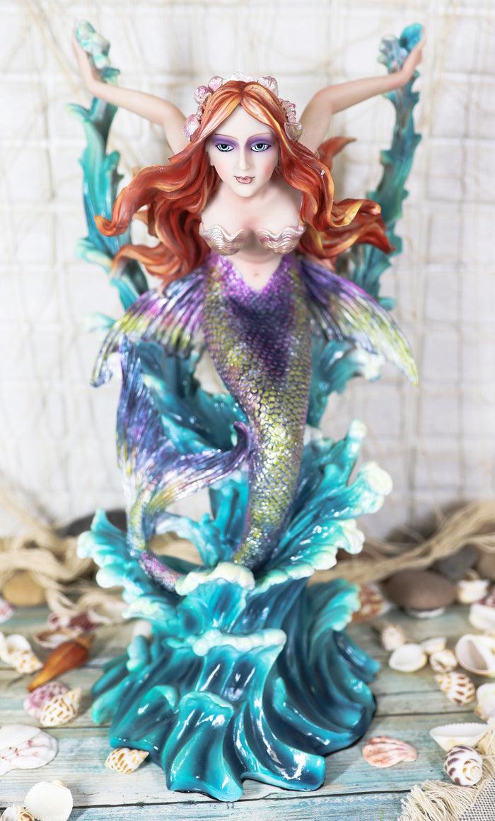 ebros gift Ebros Large Nouveau Nautical Iris Tail Mermaid Surfing Ocean Waves Statue 17"H