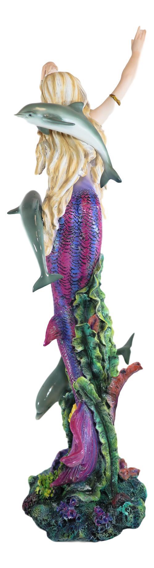 Ebros Gift Ebros Large Nouveau Nautical Iris Tail Mermaid Swimming W/ Dolphins Statue 27"H