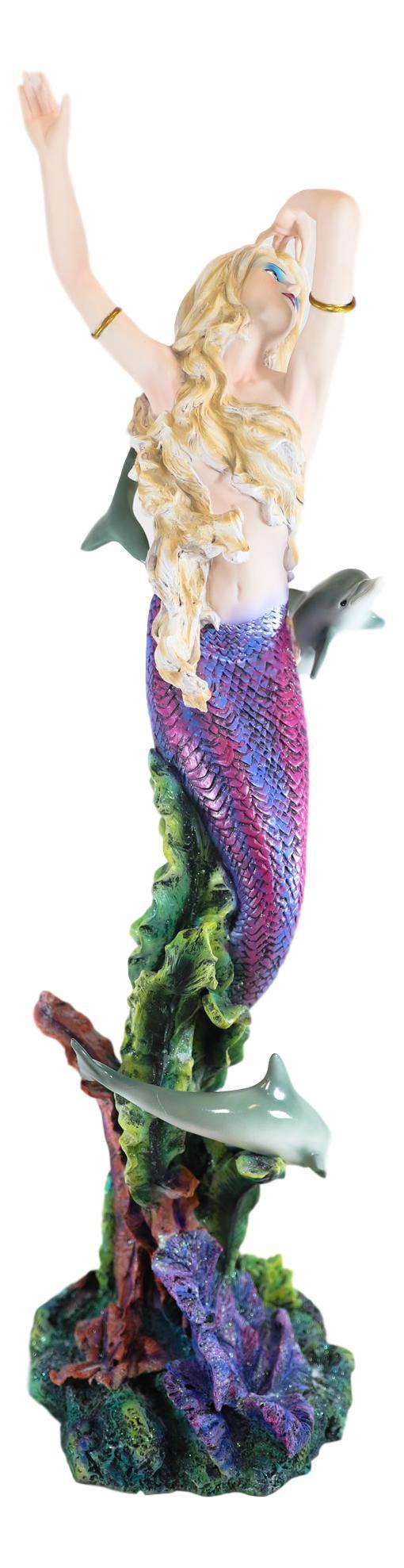 Ebros Gift Ebros Large Nouveau Nautical Iris Tail Mermaid Swimming W/ Dolphins Statue 27"H