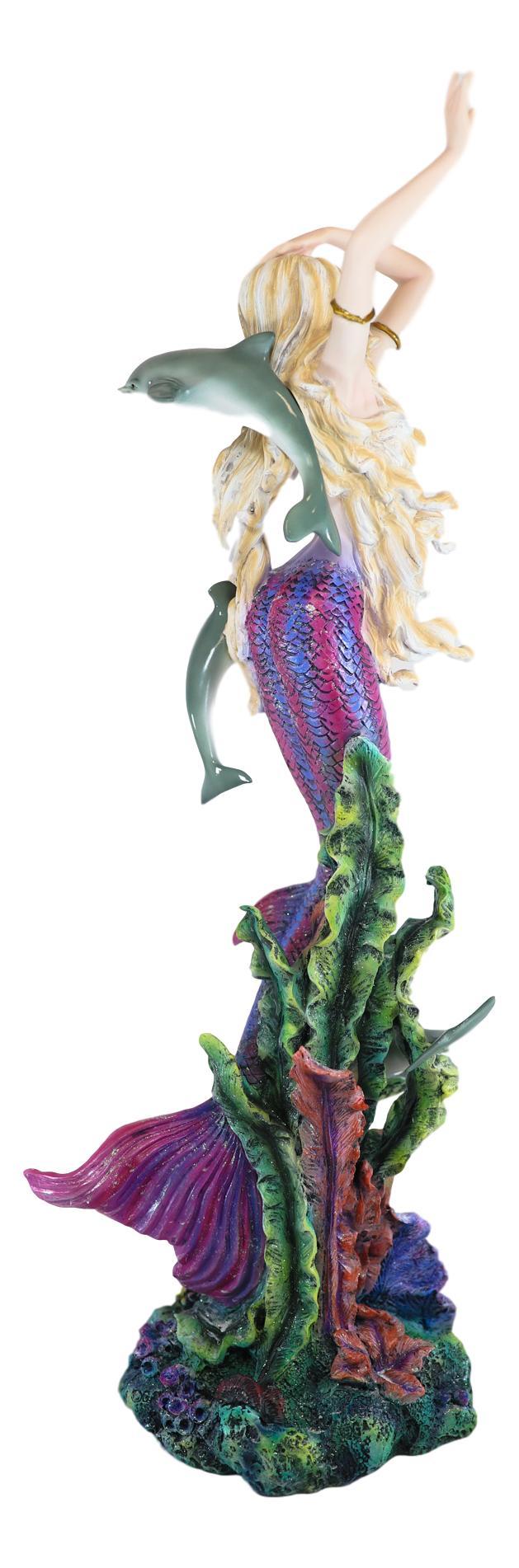 Ebros Gift Ebros Large Nouveau Nautical Iris Tail Mermaid Swimming W/ Dolphins Statue 27"H
