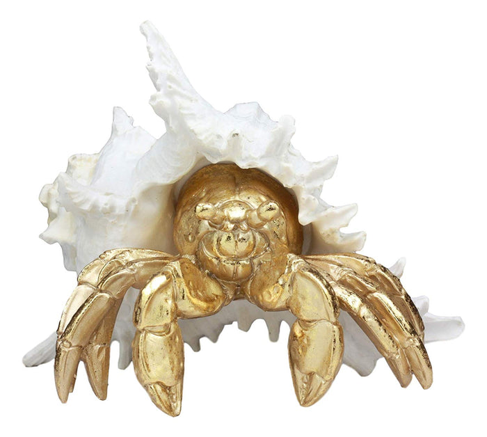 Ebros Gift Ebros Large Ocean Sea Golden Conch Shell Hermit Crab Statue 6.75"L Seashell