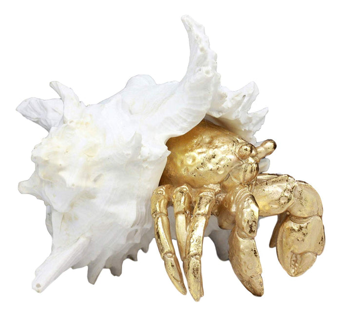 Ebros Gift Ebros Large Ocean Sea Golden Conch Shell Hermit Crab Statue 6.75"L Seashell