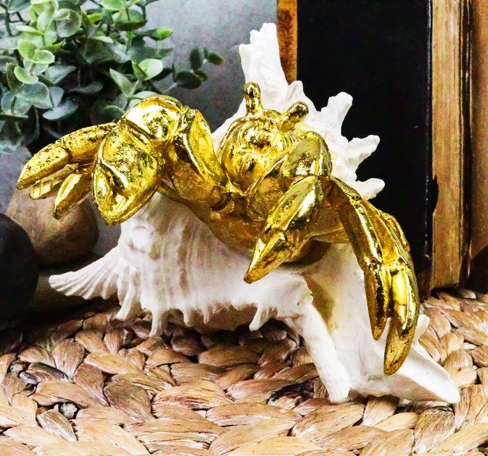 ebros gift Ebros Large Ocean Sea Golden Conch Shell Hermit Crab Statue 6.75"L Seashell