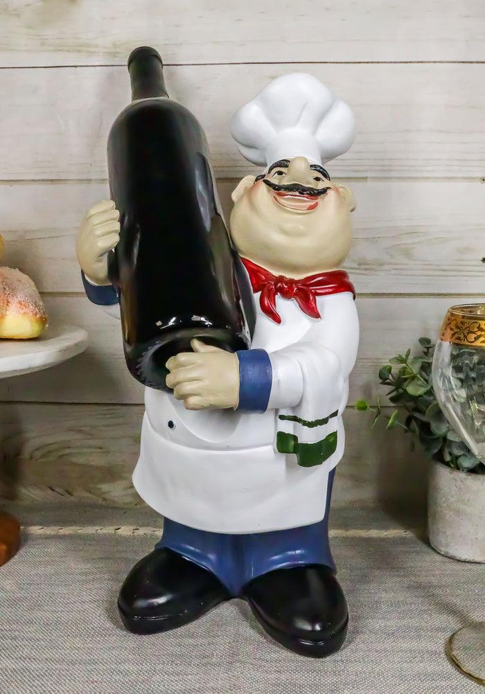 ebros gift Ebros Large Professional Chef Fabio Italian Bistro Cook Hugging Bottle Wine Holder Figurine Kitchen Tabletop Countertop Decor Rack Kitchen Cooks Statue Decorative Sculpture