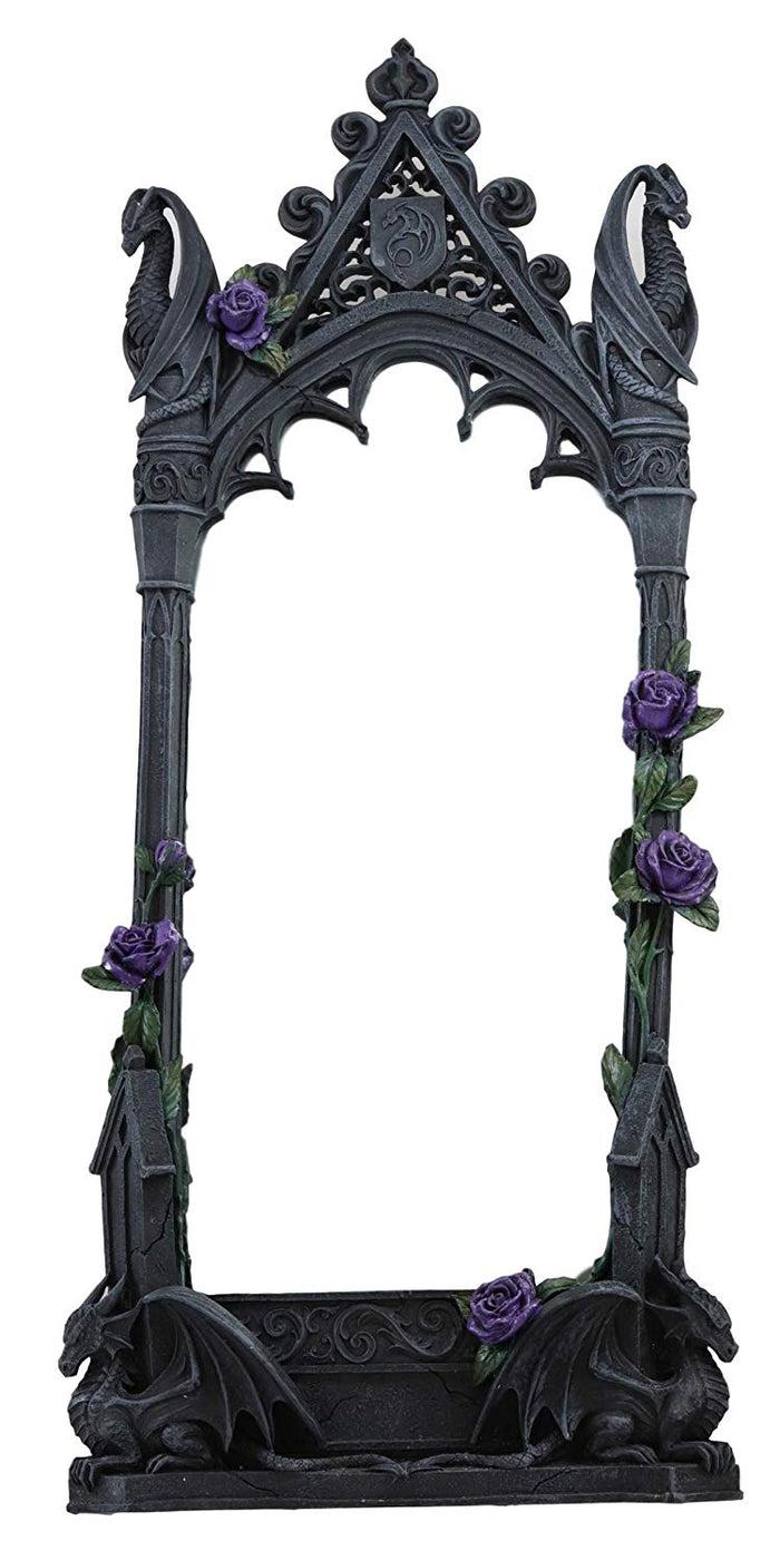 ebros gift Ebros Large Purple Rose Gothic Guardian Dragon Beauty Hanging Wall Vanity Mirror Plaque Decor 24'H Figurine by Anne Stokes Romance Love Dragons Medieval Renaissance Decorative Accent