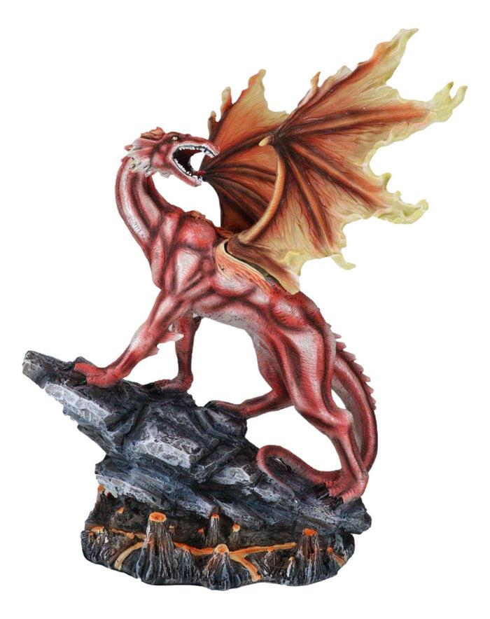 Ebros Gift Ebros Large Red Magma Lava Smaug Dragon On Volcanic Rock Statue Fantasy Home Decor