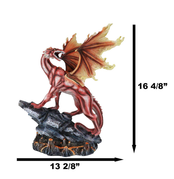 Ebros Gift Ebros Large Red Magma Lava Smaug Dragon On Volcanic Rock Statue Fantasy Home Decor