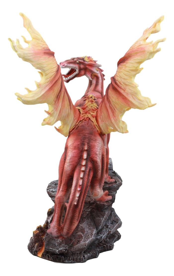 Ebros Gift Ebros Large Red Magma Lava Smaug Dragon On Volcanic Rock Statue Fantasy Home Decor