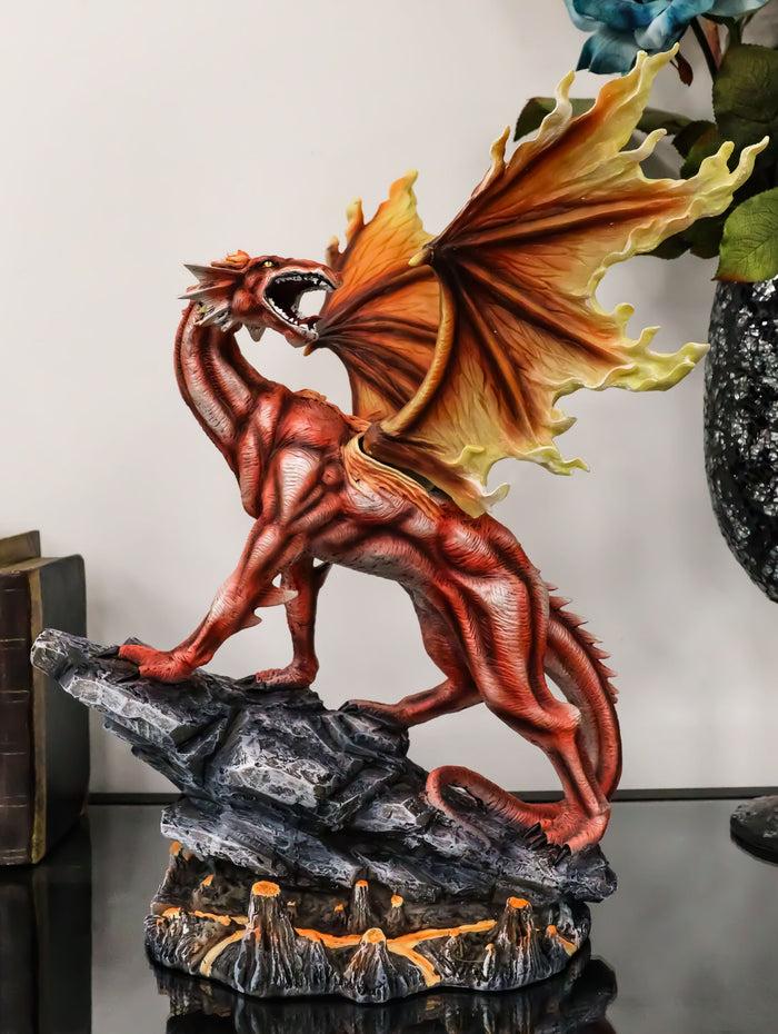 ebros gift Ebros Large Red Magma Lava Smaug Dragon On Volcanic Rock Statue Fantasy Home Decor