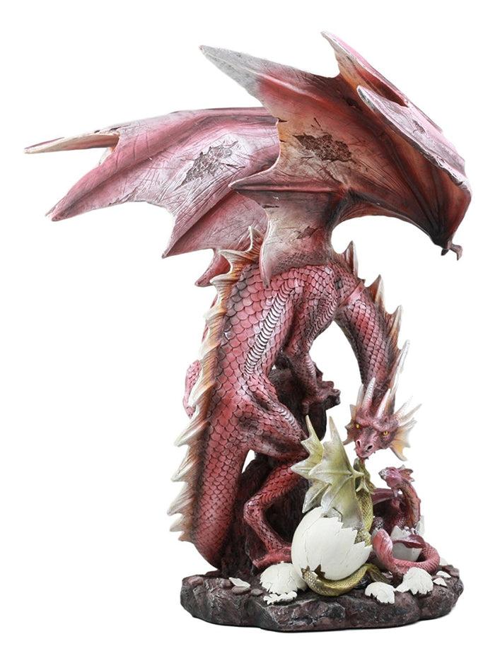 Ebros Gift Ebros Large Red Smaug Dragon Mother Protecting Baby Dragonlings Statue Home Decor Resin Fantasy Dragon Family Sculptural 17.25"H