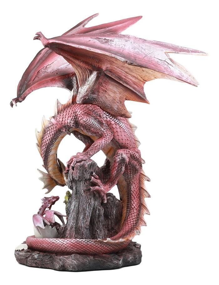 Ebros Gift Ebros Large Red Smaug Dragon Mother Protecting Baby Dragonlings Statue Home Decor Resin Fantasy Dragon Family Sculptural 17.25"H