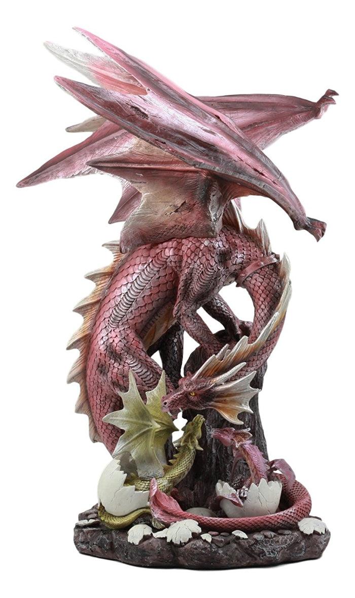 ebros gift Ebros Large Red Smaug Dragon Mother Protecting Baby Dragonlings Statue Home Decor Resin Fantasy Dragon Family Sculptural 17.25"H