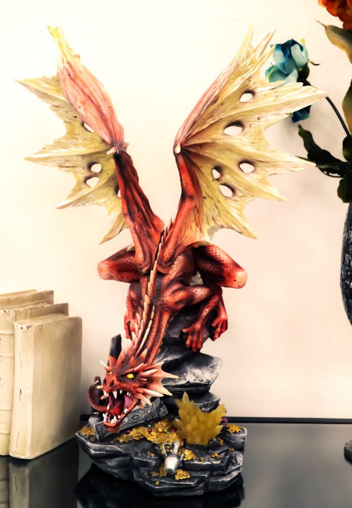 Ebros Gift Ebros Large Red Volcano Dragon Crouching On Crystal Cavern Ruins With LED Light