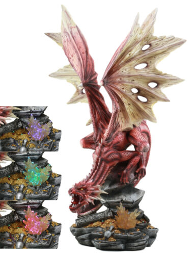 Ebros Gift Ebros Large Red Volcano Dragon Crouching On Crystal Cavern Ruins With LED Light
