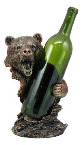 Ebros Gift Ebros Large Roaring Black Bear Wine Holder Figurine In Faux Bronze Finish 10"H
