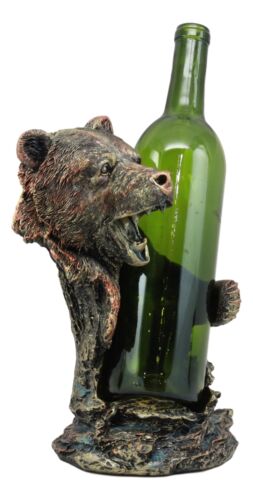 Ebros Gift Ebros Large Roaring Black Bear Wine Holder Figurine In Faux Bronze Finish 10"H
