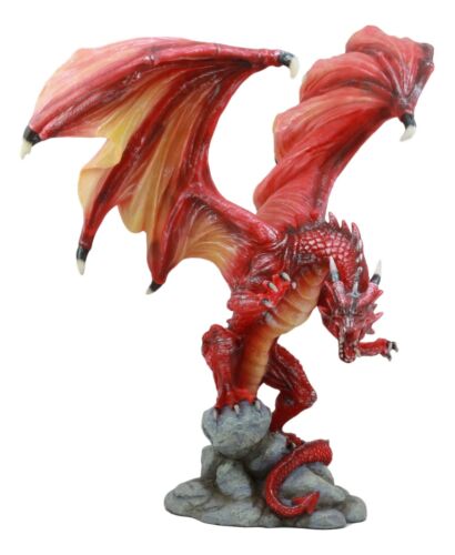 Ebros Gift Ebros Large Roaring Volcano Dragon On Rock Statue 14" Tall Red Fire Dragon Sculpture