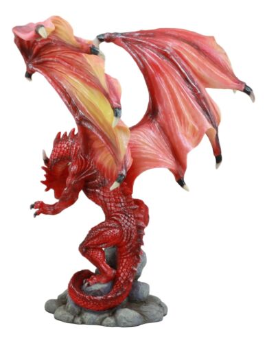 Ebros Gift Ebros Large Roaring Volcano Dragon On Rock Statue 14" Tall Red Fire Dragon Sculpture