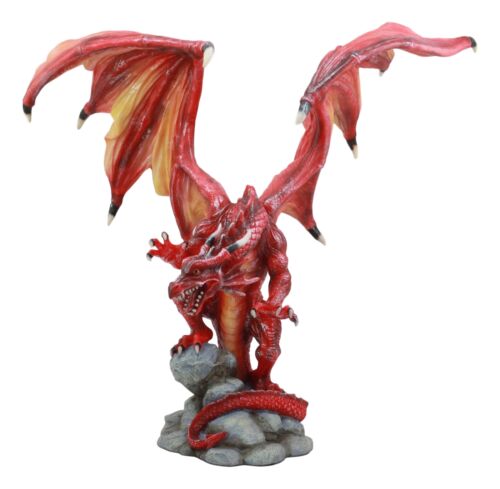 Ebros Gift Ebros Large Roaring Volcano Dragon On Rock Statue 14" Tall Red Fire Dragon Sculpture