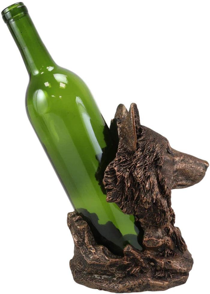 Ebros Gift Ebros Large Rustic Wolf Head Wine Holder Figurine 7.75" Tall Caddy Organizer