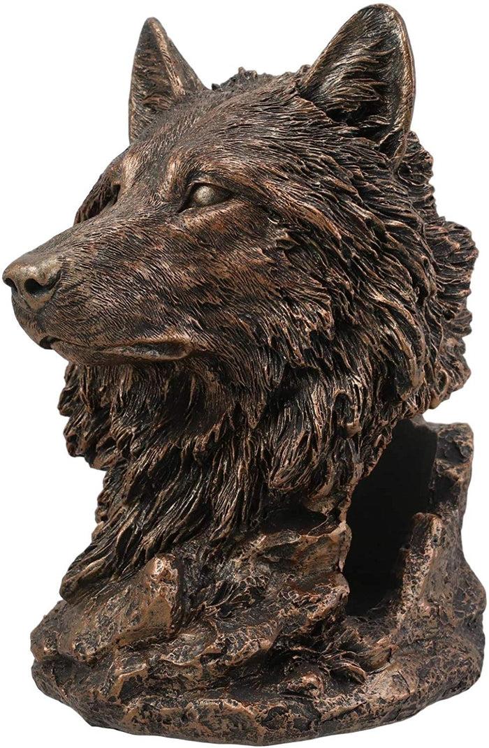 Ebros Gift Ebros Large Rustic Wolf Head Wine Holder Figurine 7.75" Tall Caddy Organizer