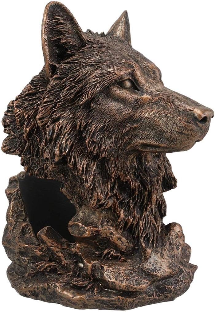 Ebros Gift Ebros Large Rustic Wolf Head Wine Holder Figurine 7.75" Tall Caddy Organizer