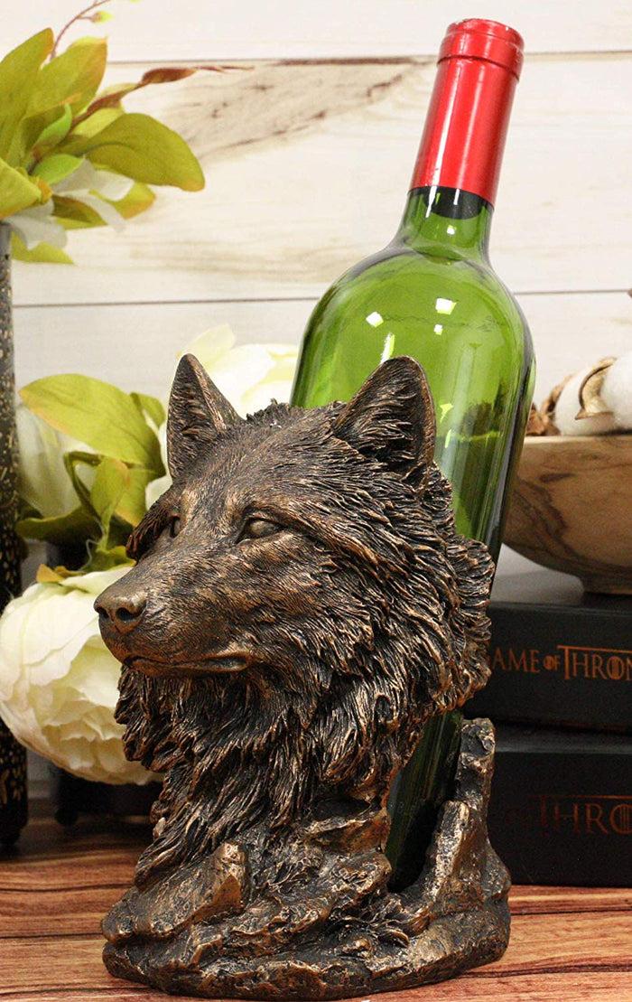 ebros gift Ebros Large Rustic Wolf Head Wine Holder Figurine 7.75" Tall Caddy Organizer