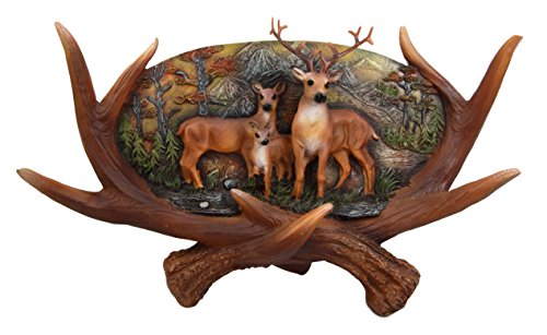 ebros gift Ebros Large Rustic Woodlands Antlers Scene Deer Buck Doe and Fawn Family Wall Plaque 14"L