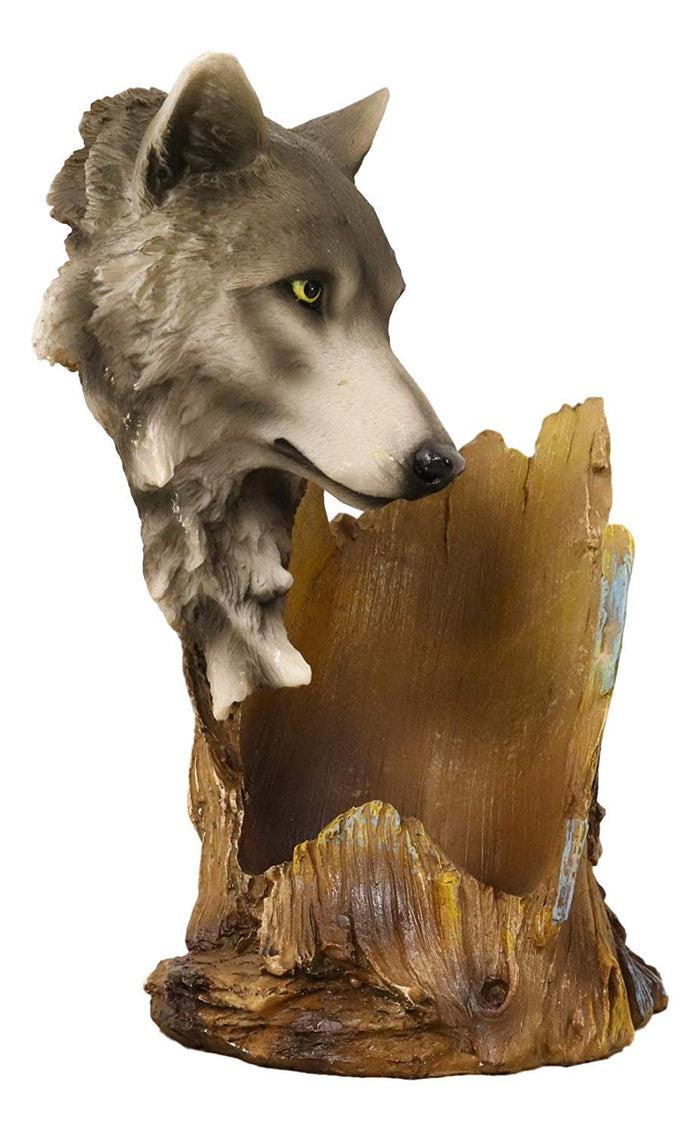 Ebros Gift Ebros Large Rustic Woodlands Gray Wolf Wine Holder Figurine 10"H Animal Spirit Statue
